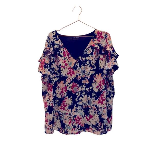Lane Bryant floral v neck blouse with flutter sleeve size 20 - Picture 1 of 7